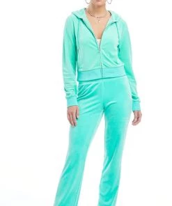 NEW ARRIVALS JUICY COUTURE OG BLING VELOUR HOODIE BERMUDA SKY