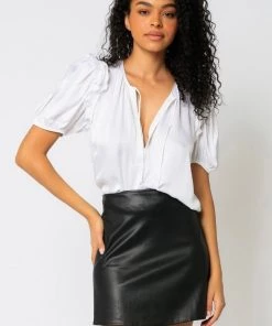 NEW ARRIVALS OLIVACEOUS SATIN RUFFLE TOP