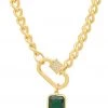 TAI JEWELRY NEW ARRIVALS TAI PAVE LOCK WITH EMERALD CHARM GOLD LINK NECKLACE