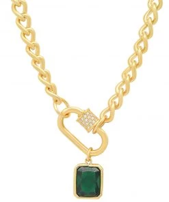 TAI JEWELRY NEW ARRIVALS TAI PAVE LOCK WITH EMERALD CHARM GOLD LINK NECKLACE