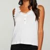 CHASER JERSEY MESH RUFFLE DOUBLE SCOOP TANK TOPS