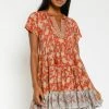 NEW ARRIVALS OLIVACEOUS RUSTY FLORAL DRESS