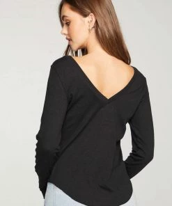NEW ARRIVALS CHASER LINEN RIB DOUBLE V LONG SLEEVE TEE