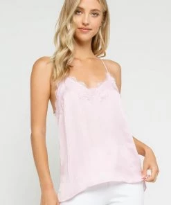 OLIVACEOUS LACE TRIM RACERBACK CAMISOLE TOPS
