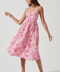 NEW ARRIVALS ASTR FERREIRA FLORAL BUSTIER MIDI DRESS