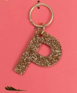 LUCKY FEATHER GLITTER LETTER KEYCHAIN