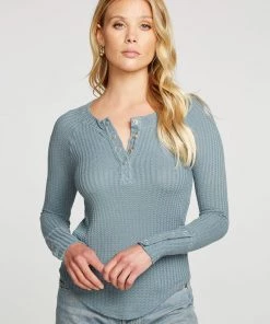 CHASER VINTAGE THERMAL SNAP CUFF HENLEY TOPS