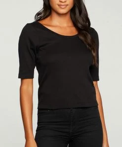 CHASER VINTAGE RIB CROPPED SHORT SLEEVE SCOOP BACK TEE NEW ARRIVALS