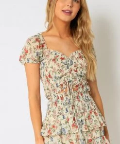 OLIVACEOUS CHIFFON DAHLIA TOP