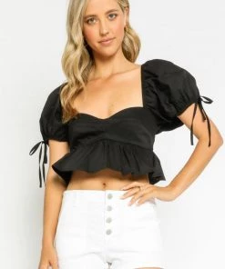 OLIVACEOUS PUFF SLEEVE BABYDOLL TOP
