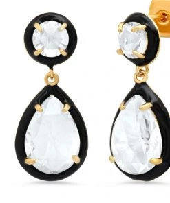 JEWELRY TAI ENAMEL BEZEL CZ DROP EARRINGS