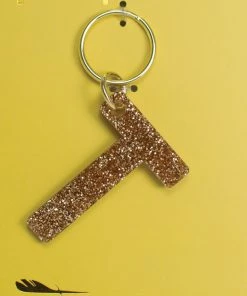 LUCKY FEATHER GLITTER LETTER KEYCHAIN