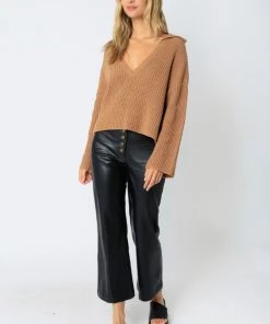 OLIVACEOUS COLLARED PULLOVER SWEATER
