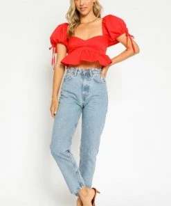 OLIVACEOUS PUFF SLEEVE BABYDOLL TOP