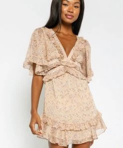 OLIVACEOUS KHAKI FLORAL DRESS