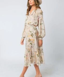 NEW ARRIVALS OLIVACEOUS FLORAL MIDI SKIRT