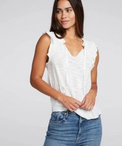 CHASER SLUB RUFFLE PEASANT TOP