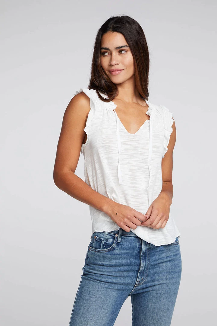 CHASER SLUB RUFFLE PEASANT TOP 3 CHASER SLUB RUFFLE PEASANT TOP