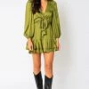 OLIVACEOUS SATIN TIE DRESS OIVINE NEW ARRIVALS