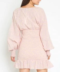 DRESSES OLIVACEOUS SMOCKED LAVENDER PEACH L/S DRESS
