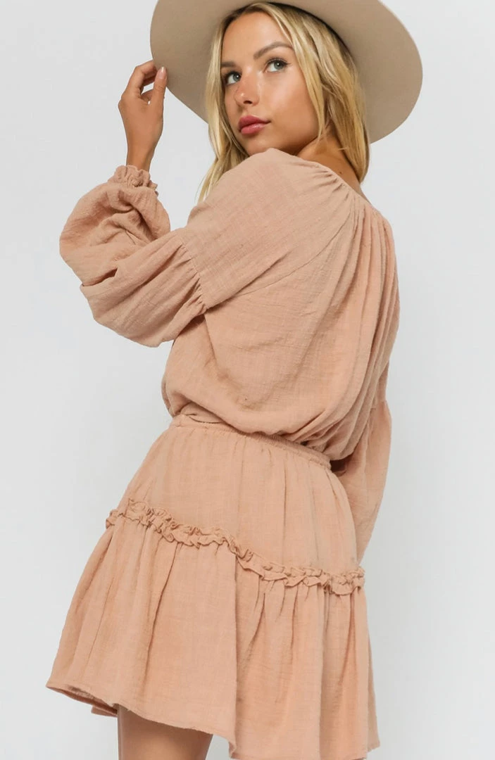 OLIVACEOUS GAUZE DRAWSTRING PEASANT TOP 4 OLIVACEOUS GAUZE DRAWSTRING PEASANT TOP