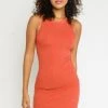 OLIVACEOUS RIBBED TANK DRESS