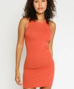 OLIVACEOUS RIBBED TANK DRESS