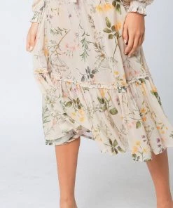 NEW ARRIVALS OLIVACEOUS FLORAL MIDI SKIRT