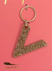 LUCKY FEATHER GLITTER LETTER KEYCHAIN