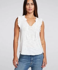 CHASER SLUB RUFFLE PEASANT TOP 7 CHASER SLUB RUFFLE PEASANT TOP