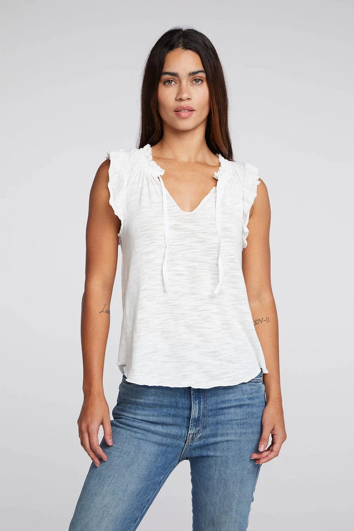 CHASER SLUB RUFFLE PEASANT TOP 5 CHASER SLUB RUFFLE PEASANT TOP