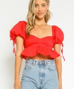 OLIVACEOUS PUFF SLEEVE BABYDOLL TOP