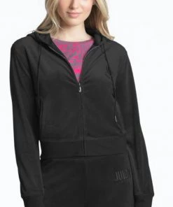 NEW ARRIVALS JUICY COUTURE CLASSIC VELOUR HOODIE LIQUORICE