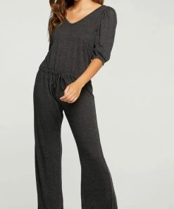 CHASER JERSEY PUFF SLEEVE WIDE LEG JUMPSUIT ROMPERS & JUMPSUITS