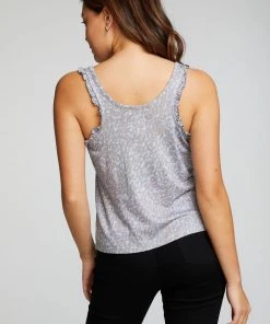 TOPS CHASER BLUE CHEETAH RUFFLE TANK