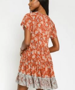 NEW ARRIVALS OLIVACEOUS RUSTY FLORAL DRESS