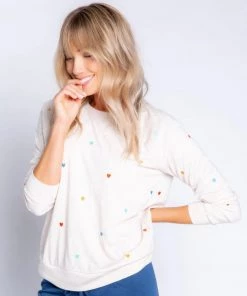 P.J. SALVAGE HEART PRINT OATMEAL PULLOVER SWEATERS & KNITS