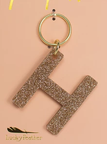 LUCKY FEATHER GLITTER LETTER KEYCHAIN
