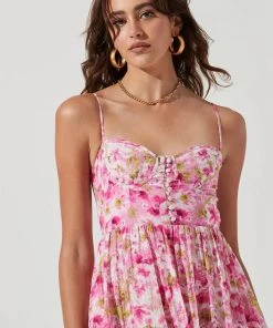 NEW ARRIVALS ASTR FERREIRA FLORAL BUSTIER MIDI DRESS