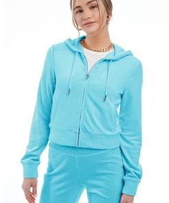 JUICY COUTURE OG BLING VELOUR HOODIE BLUE CRUSH