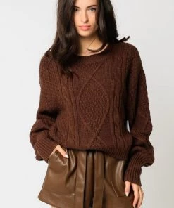 OLIVACEOUS CABLE FISHERMAN SWEATER NEW ARRIVALS