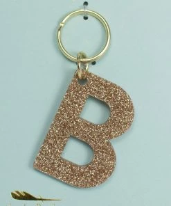 LUCKY FEATHER GLITTER LETTER KEYCHAIN