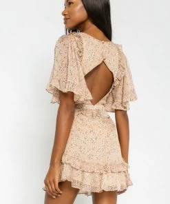 OLIVACEOUS KHAKI FLORAL DRESS