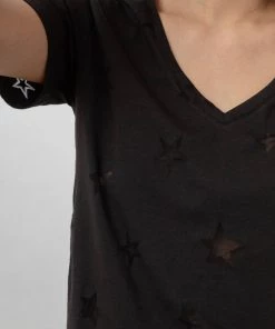 NEW ARRIVALS RAILS CARA V NECK BLACK STAR BURNOUT