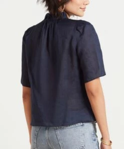 FRAME TIE NECK RUFFLE POPOVER TOP