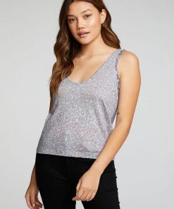 TOPS CHASER BLUE CHEETAH RUFFLE TANK
