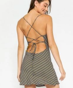 DRESSES OLIVACEOUS STRIPE COWL NECK DRESS