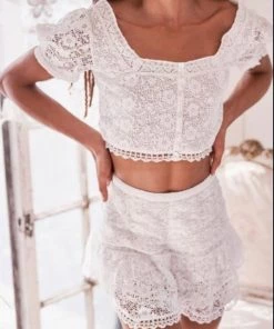 LOVESHACKFANCY CARMELINE CROPPED TOP