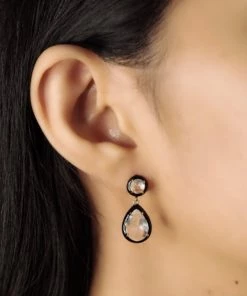 JEWELRY TAI ENAMEL BEZEL CZ DROP EARRINGS