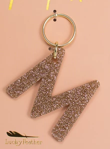 LUCKY FEATHER GLITTER LETTER KEYCHAIN